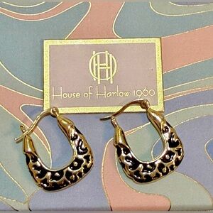 house of harlow 1960 gold tone and animal print hoop earrings